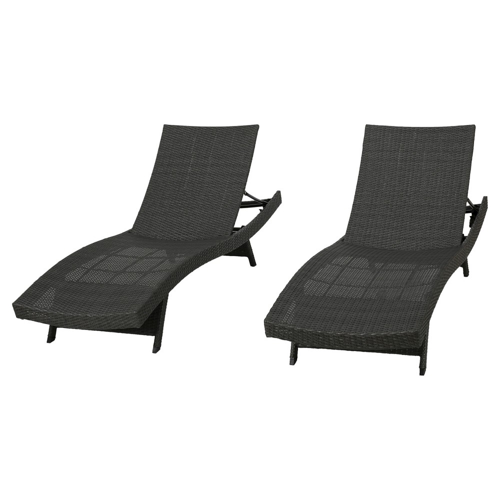 Photos - Garden Furniture Toscana Set of 2 Wicker Patio Chaise Lounge - Gray - Christopher Knight Ho