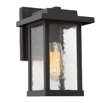 11" Metal/Glass Outdoor Wall Lamp Black - LNC
