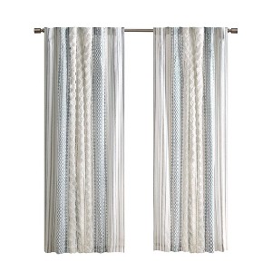 Gracie Mills Modesto Textured Chenille Stripe Cotton Curtain Panel with Lining - 1 of 4