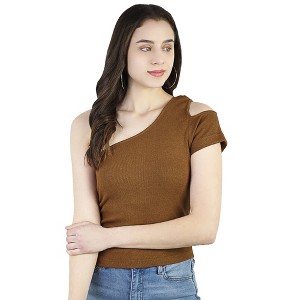 Artyska Women's Summer One Shoulder Ribbed Casual Crop Tops - 1 of 4
