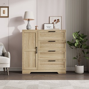 Wood Armoire Wardrobe Closet with 4 Drawers and Door - 43.3" H Bedroom Cabinet with Hanging Rod, Clothing Storage, Dresser with Storage Closet - 1 of 4