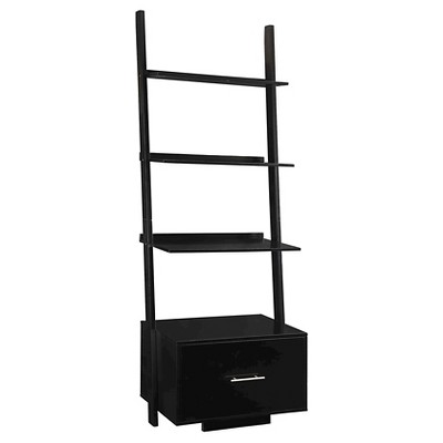 69" American Heritage Ladder Bookcase with File Drawer Black - Breighton Home