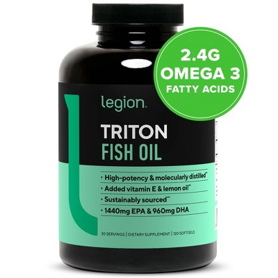 Legion Triton Triple Strength Omega 3 Fish Oil Softgels, 120 Count, 30 Servings