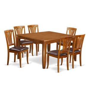 HomeStock 7-Piece Square Saddle Brown Finish Solid Wood Top Dining Table with 6-Chairs - 1 of 4