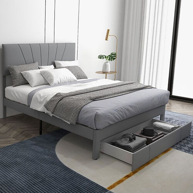 Tangkula Full/Queen Upholstered Bed Frame Platform Bed with Drawer & Adjustable Headboard Grey, 2 of 11