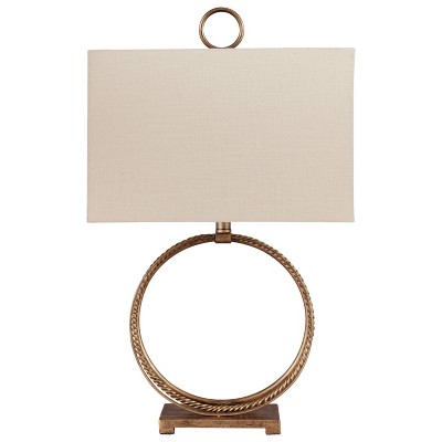 Antique Gold Braided Metal Table Lamp with Beige Shade