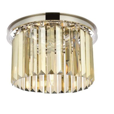 Sydney Polished Nickel Flush Mount with Golden Teak Royal Cut Crystal