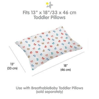 White Cotton Percale Toddler Pillowcase with Bear Print