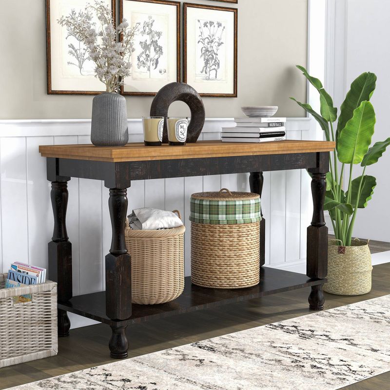 3pc Philoree Farmhouse Coffee and End Table Set Antique Black and Oak - HOMES: Inside + Out, 6 of 14