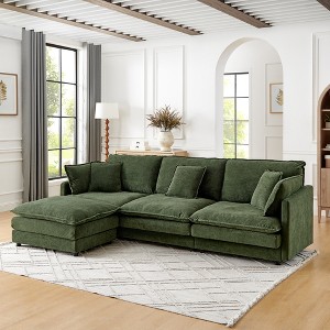 Modern L-Shaped Sectional Sofa with Ottoman, Oversized 4-Seater Couch with Towel Fabric Upholstery for Living Room, Gray/Green/Black - ModernLuxe - 1 of 4