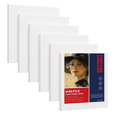 HANSILK Stretched Canvas for Painting 12x12 Inch/6 Value Pack, Framed Canvas for Oil Acrylic & Pouring Art