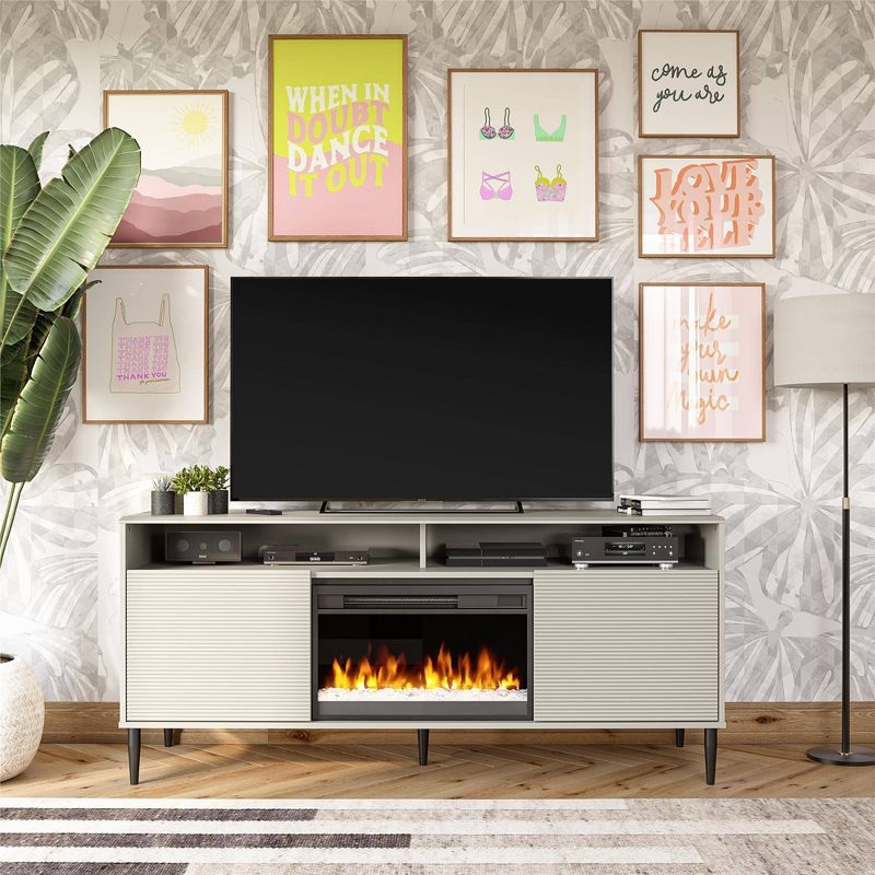 Daphne Fluted Contemporary TV Stand for TVs up to 70&#34; with Electric Fireplace - Mr. Kate, 2 of 11