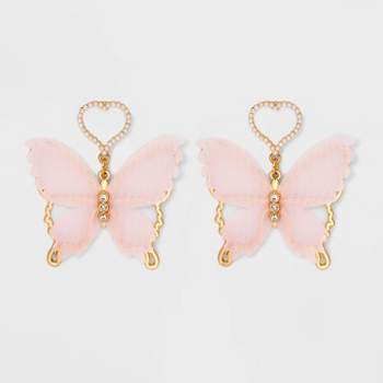 Open Heart Post and Butterfly Layered Drop Earrings - Wild Fable™ Light Pink