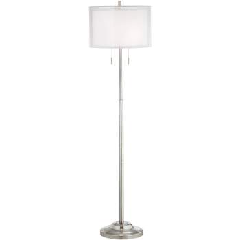 Possini Euro Design Roxie Modern Floor Lamp Standing 65 1/2" Tall Brushed Nickel Sheer Linen Double Drum Shade for Living Room Bedroom Office House