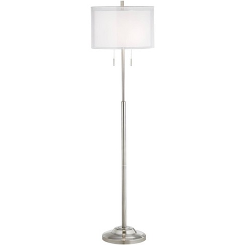 Possini Euro Design Modern Floor Lamp 65.5" Tall Brushed Steel Sheer And  Linen Double Drum Shade For Living Room Reading Bedroom Office : Target