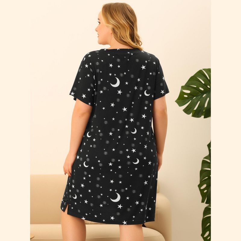 Agnes Orinda Women's Plus Size Comfort Pattern V Neck Short Sleeve Nightgowns, 4 of 7