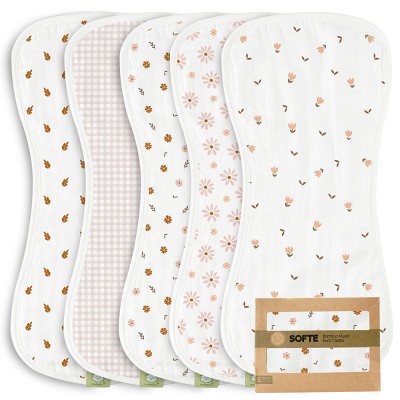 KeaBabies 5pk Organic Muslin Baby Burp Cloths, Large Absorbent Muslin Burp Cloths, Soft Burp Clothes for Baby