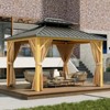 Wood Grain 10'x12' Hardtop Gazebo ¨C Heavy-Duty Galvanized Steel Double Roof with Netting & Sunshade Curtains for Patio/Garden (1-Pack) - 2 of 4