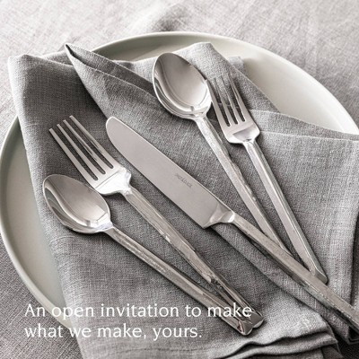 over&back 20pc Stainless Steel Hand-Forged Flatware Set Silver: Modern 18/8 Steel, Matte Finish, Dishwasher-Safe, Service for 4