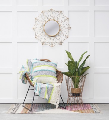 Blue Embroidered Cotton Square Throw Pillow 20"