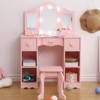 Kids Vanity Set with Tri-Folding Mirror, 2-in-1 Wooden Makeup Table and Stool for Toddlers, Princess Pretend Play Dresser with Drawer for Girls - 3 of 4