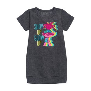 - Trolls - Show Up Glow Up Poppy Graphic Short Sleeve Fleece Dress - 1 of 3