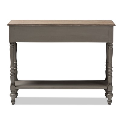 Country Cottage Farmhouse Brown 2-Drawer Console Table with Shelf