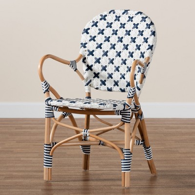 Bryson White and Blue Rattan Bistro Arm Chair