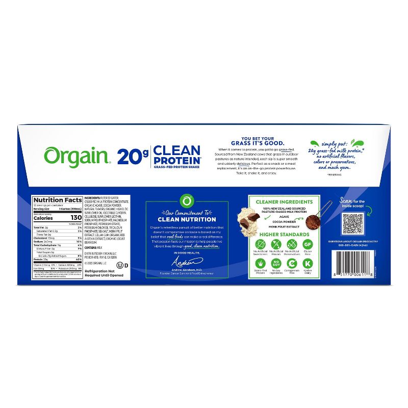 Orgain Clean Grass-Fed Protein Shake - Creamy Chocolate Fudge - 12ct, 4 of 12