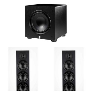 Elac - Two DF53-BK - Debut 3.0 5.25" Floor Speaker - Black and Elac PS250-BK - Varro Premium 10" 250 Watt Powered Subwoofer with Auto-EQ - 1 of 4