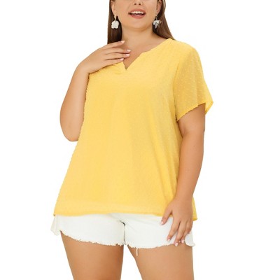 Agnes Orinda Women's Plus Size Pin Dots Notched V-Neck Dressy Trendy Fashion Casual Summer Blouses
