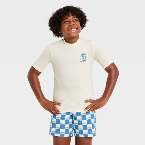 Детские купальники Cat & Jack Boys' Rash Guard Tops - Cat & Jack™ Cream M