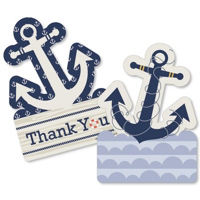 Big Dot of Happiness Ahoy - Nautical - Shaped Thank You Cards - Baby Shower or Birthday Party Thank You Note Cards with Envelopes - Set of 12