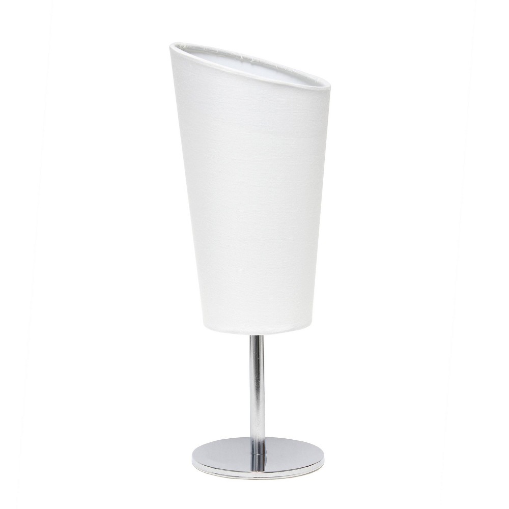 Mini Table Lamp with Angled Fabric Shade White - Simple Designs: Chrome Base, ETL Listed, for Bedroom Office