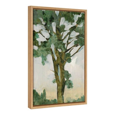 16" x 23" Green Tree Line Framed Canvas Wall Art