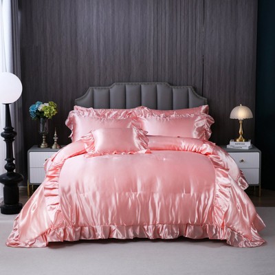Satin Ruffle Comforter Set with Sheets – 8-Piece Bed in a Bag, Luxury Silk-Like Soft Bedding with Pillowcases & Cushion Cover