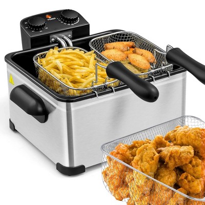 WHALL 5.3QT Electric Deep Fryer, 1700W Stainless Steel Fryer with Triple Baskets, Adjustable Temperature Control, Perfect for Family Meals and Parties