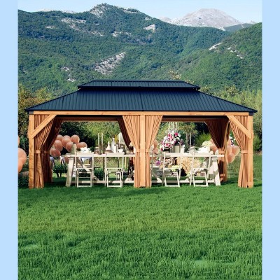 GustoWave 12'x20' Hardtop Spruce Wood Gazebo for Patio, Deck, Backyard, Lawn, and Garden