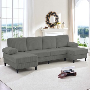 Mjkone 110" U-Shaped Sectional Sofa Couches with Double Chaises and Sleepable Armrests,Corduroy Upholstered 4-Seater Sofa - 1 of 4