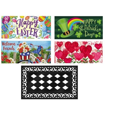 Evergreen Flag Sassafras Doormat Spring Summer Holidays - Easter July Fourth St Patricks Day and Valentines Day - Set of 5