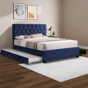 Lycvki Modern Blue Velvet Queen Bed with Twin Trundle and 2 Storage Drawers - 1 of 4
