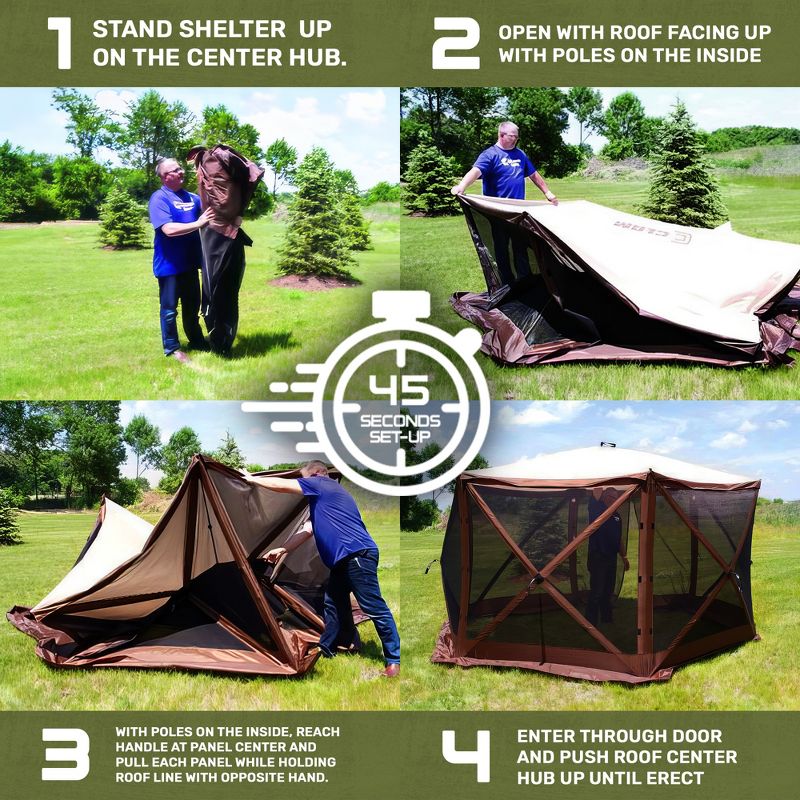 CLAM Quick-Set Traveler 6 x 6 Foot Easy Set Up Portable Outdoor Camping Pop Up Canopy Gazebo Shelter with Ground Stakes and Carry Bag, Green/Tan, 5 of 7