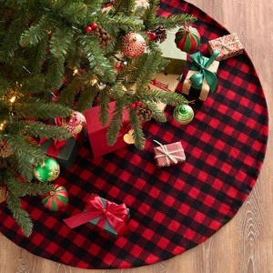 Joyfy 36"/48'' Christmas Tree Skirt, Red and Black Buffalo Checked Tree Skirts Mat, Christmas Decorations Intdoor, Xmas New Years Eve Party Decor - 1 of 4