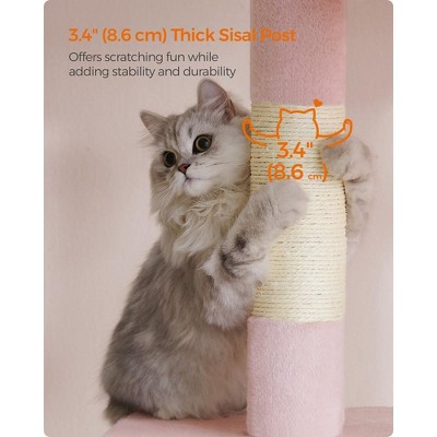 Jelly Pink Sisal Cat Tree Tower with Dual Caves