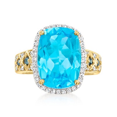 Ross-Simons 8.00 Carat Swiss Blue Topaz Ring With .34 ct. t.w. Blue and White Diamonds in 14kt Yellow Gold
