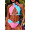 Sweet Like Candy 'Bubblegum' Contrast Crossover Halter Crystal Bikini Top Bubblegum Extra Small - 4 of 4