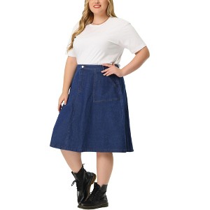 Women's Plus Size Button Down Casual A-Line Pockets Midi Jean Skirts - Agnes Orinda - 1 of 4