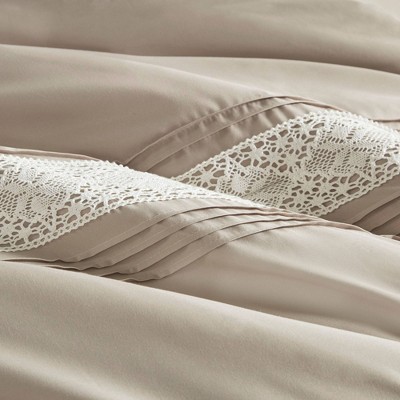 Taupe King 7-Piece Microfiber Comforter Set with Decorative Crochet