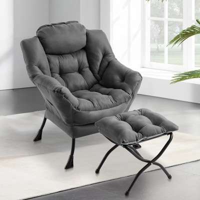 Lazy Chair with Ottoman, Lazy boy Chairs Armchair Accent Comfy Modern with Side Pocket, Folding Footrest Stool Set