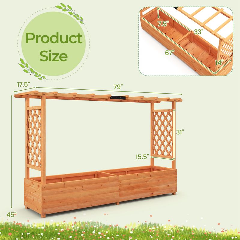 Costway 1/2 PCS Raised Garden Bed with Trellis Hanging Roof Planter Box Drainage Holes for Patio, 3 of 10